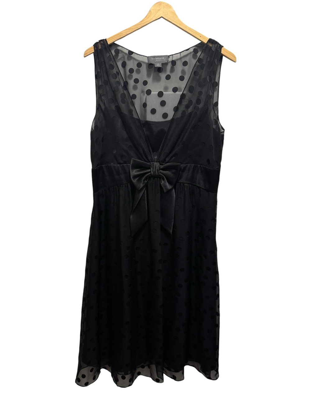 Liz Claiborne Black Chiffon Polka Dot Dress Size 14 - Picture 1 of 12